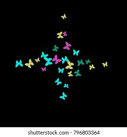 Spring Background with Colorful Butterflies. Simple Feminine Pattern for Card, Invitation, Print. Trendy Decoration with Beautiful Butterfly Silhouettes. Vector Background with Moth