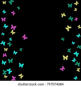 Spring Background with Colorful Butterflies. Simple Feminine Pattern for Card, Invitation, Print. Trendy Decoration with Beautiful Butterfly Silhouettes. Vector Background with Moth