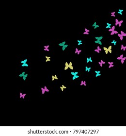 Spring Background with Colorful Butterflies. Simple Feminine Pattern for Card, Invitation, Print. Trendy Decoration with Beautiful Butterfly Silhouettes. Vector Background with Moth