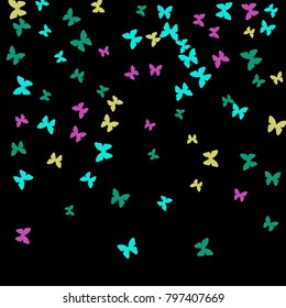 Spring Background with Colorful Butterflies. Simple Feminine Pattern for Card, Invitation, Print. Trendy Decoration with Beautiful Butterfly Silhouettes. Vector Background with Moth