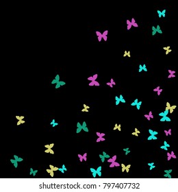Spring Background with Colorful Butterflies. Simple Feminine Pattern for Card, Invitation, Print. Trendy Decoration with Beautiful Butterfly Silhouettes. Vector Background with Moth
