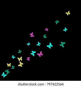 Spring Background with Colorful Butterflies. Simple Feminine Pattern for Card, Invitation, Print. Trendy Decoration with Beautiful Butterfly Silhouettes. Vector Background with Moth
