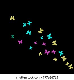 Spring Background with Colorful Butterflies. Simple Feminine Pattern for Card, Invitation, Print. Trendy Decoration with Beautiful Butterfly Silhouettes. Vector Background with Moth