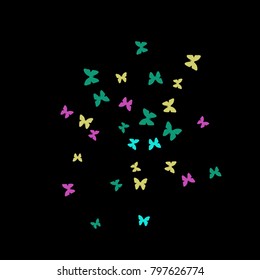 Spring Background with Colorful Butterflies. Simple Feminine Pattern for Card, Invitation, Print. Trendy Decoration with Beautiful Butterfly Silhouettes. Vector Background with Moth