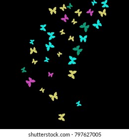 Spring Background with Colorful Butterflies. Simple Feminine Pattern for Card, Invitation, Print. Trendy Decoration with Beautiful Butterfly Silhouettes. Vector Background with Moth