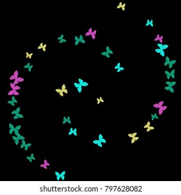 Spring Background with Colorful Butterflies. Simple Feminine Pattern for Card, Invitation, Print. Trendy Decoration with Beautiful Butterfly Silhouettes. Vector Background with Moth