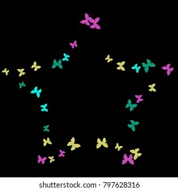 Spring Background with Colorful Butterflies. Simple Feminine Pattern for Card, Invitation, Print. Trendy Decoration with Beautiful Butterfly Silhouettes. Vector Background with Moth