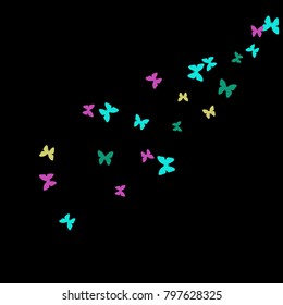 Spring Background with Colorful Butterflies. Simple Feminine Pattern for Card, Invitation, Print. Trendy Decoration with Beautiful Butterfly Silhouettes. Vector Background with Moth