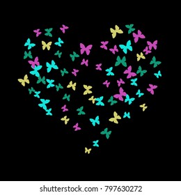 Spring Background with Colorful Butterflies. Simple Feminine Pattern for Card, Invitation, Print. Trendy Decoration with Beautiful Butterfly Silhouettes. Vector Background with Moth