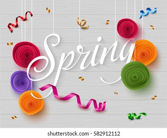 Spring background with colorful paper flower. Vector illustration.