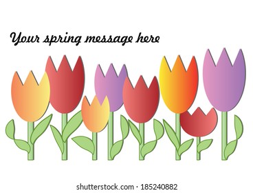 Spring background with colorful stylized tulips