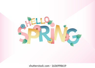 Spring Background with colorful text and colorful flowers. Vector illustration