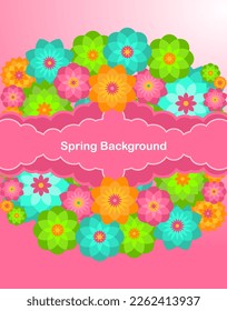 Frühlingshintergrund mit bunten Blumen, Vektorgrafik für Banner, Flyer, Hochzeitskartenvorlage