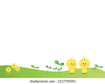 Spring background with cute yellow chicks.