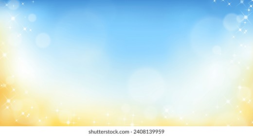 Spring Background with Daffodils and Daisy Flower on Blurry Boken Morning Light on Blue Sky,Beautiful Spring Flower blooming on frame border with copy space for text,Vector Banner Mother Day or Easter