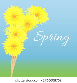 Spring background with dandelions. Vector illustration