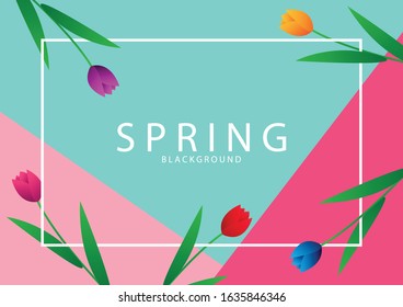 Spring background design with colorful tulip flowers