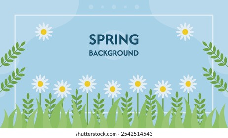 Projeto de fundo de primavera com flores e folhas. Ilustração vetorial.