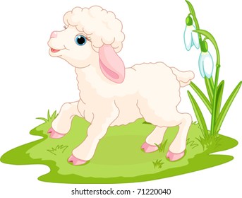 Spring background with Easter lamb and flowers