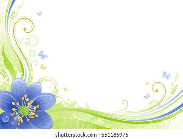 Spring background. Easter Mothers day Birthday. Snowdrop flower grass, leaf, butterfly, abstract grunge floral pattern. Isolated flat modern season vector illustration. Happy springtime greeting card