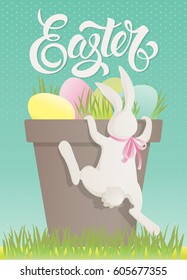 Spring background with ester egg. Banner theme of spring.