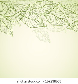 Spring background with falling green leaves