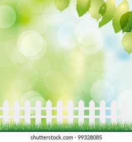 spring background with fence and grass