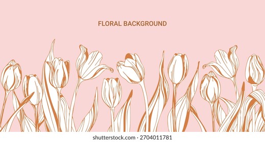 Fondo de primavera con tulipán floral. Diseño gráfico elegante del arte de la línea para el Anuncio, tarjeta, decoración, cartel