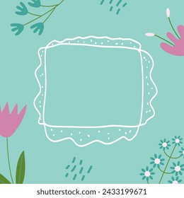 Frühling Hintergrund. Blume abstrakte Banner-Schablone mit Rahmen. Karte mit Dekoration. Vektorflache Darstellung.