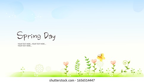 Fondo de primavera con flor, ilustración romántica, vector