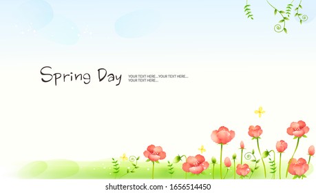 Spring background with flower, romantic illustration, Vector