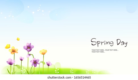 Spring background with flower, romantic illustration, Vector