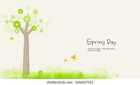 Fondo de primavera con flor, ilustración romántica, vector