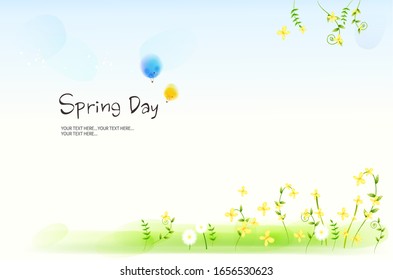 Spring background with flower, romantic illustration, Vector