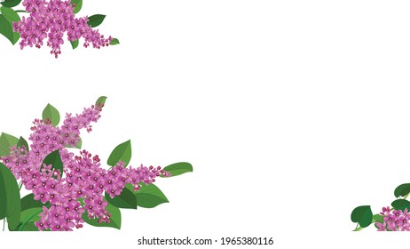 Spring background with flowering branches of lilacs and place for text. Vector illustration. 