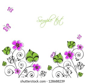 Spring background with flowers and butterflies