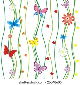 spring background with flowers and butterflies
