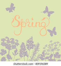 Spring background with flowers and butterflies.Vector illustration EPS10.