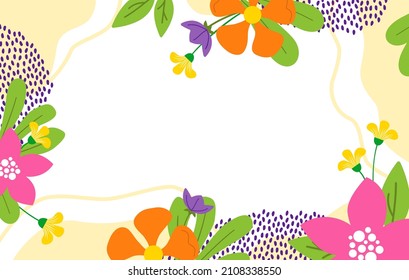 Spring background with flowers. A frame of colors and spots. 