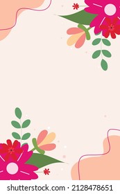 Fondo primaveral con flores, hojas y elementos decorativos. Plantilla para afiche, banner, tarjeta, invitación, boda. Ilustración vectorial plana
