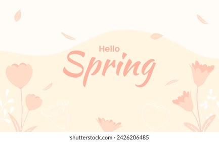 Fondo de primavera con flores, hojas. Ilustración gráfica de temporada para banner, póster, diseño de tarjeta. Vector