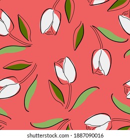 Spring background with flowers and leaves .Vector illustration