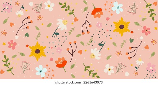 Spring background with flowers. Flowers on a pink background. Spring concept. Vector