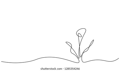 Spring background with flowers, one line drawing vector illustration.