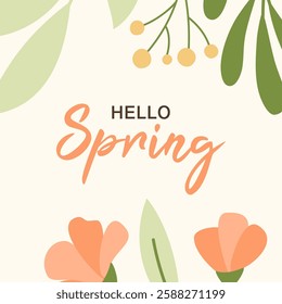spring background with flowers and text hello spring