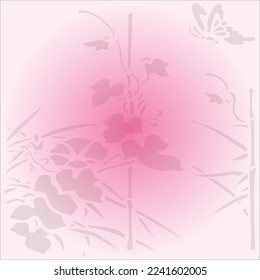 Frühlingshintergrund mit Blumen, Bäumen und Schmetterlingen