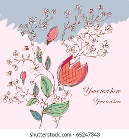 Spring background with flowers and tulip