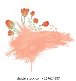 spring background with flowers tulips and roses, paintbrush background Grunge Art Paint