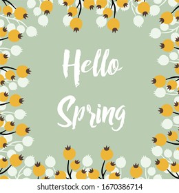 Spring background frame with mustard berries, vector illustration. For design and stunning text, flyers, cards, invitations
