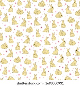 Fondo de primavera con un divertido conejo. Diseño de tela sin problemas